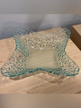 Kirkland’s Pinched Square Pebble Green Glass  Decorative Bowl